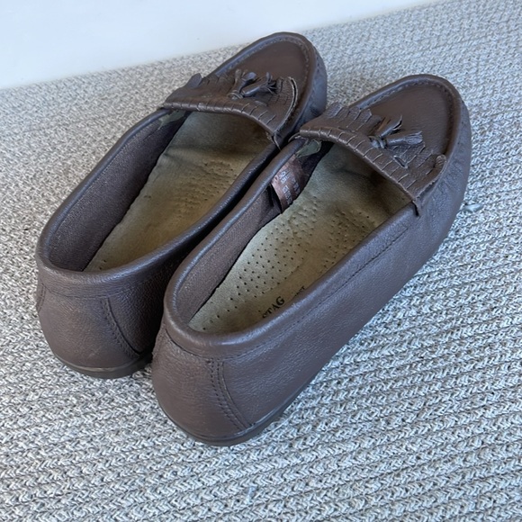 Vintage White Stag Brown Leather Tassel Loafers Size 7W - Picture 5 of 10